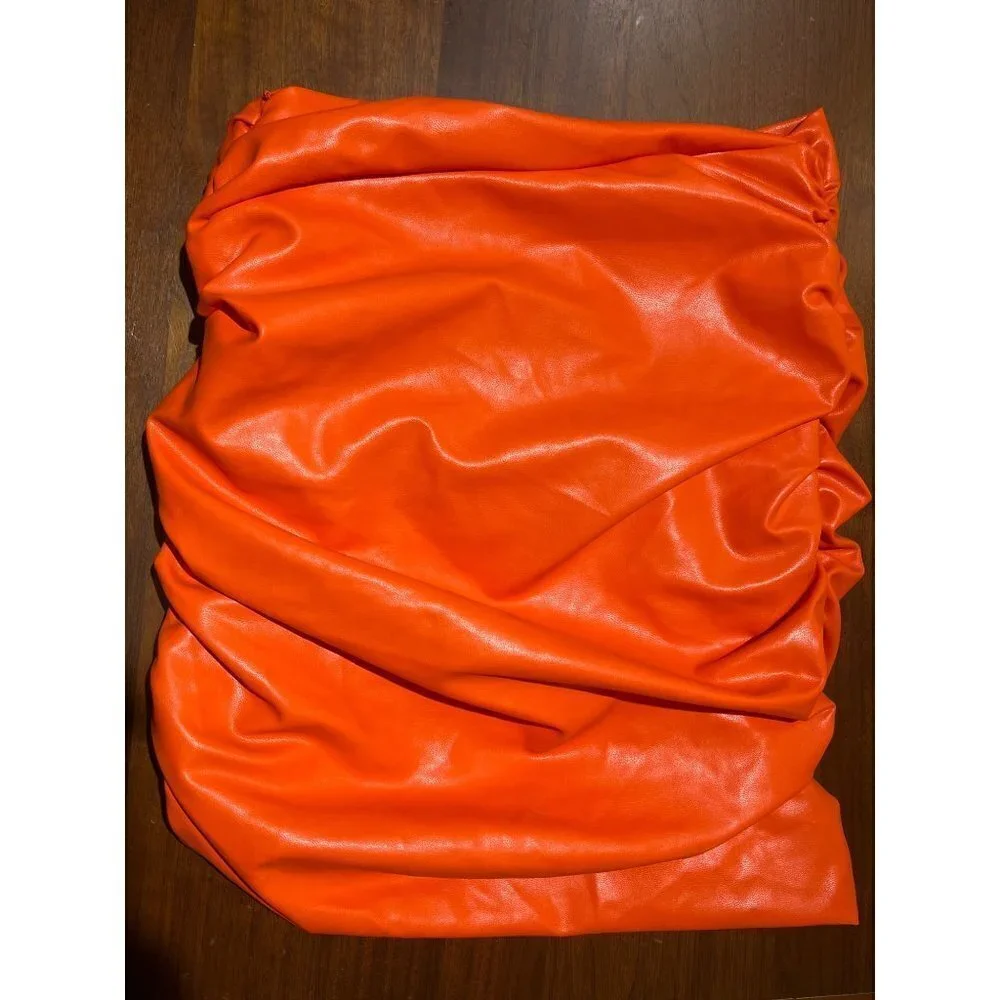 Michael Costello Torin Faux Leather Mini Skirt in Orange XSmall New Womens